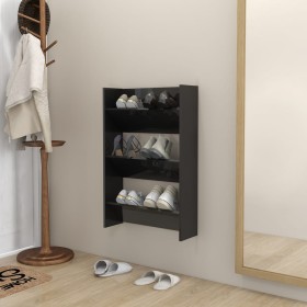 Zapatero de pared madera contrachapada negro brillo 60x18x90