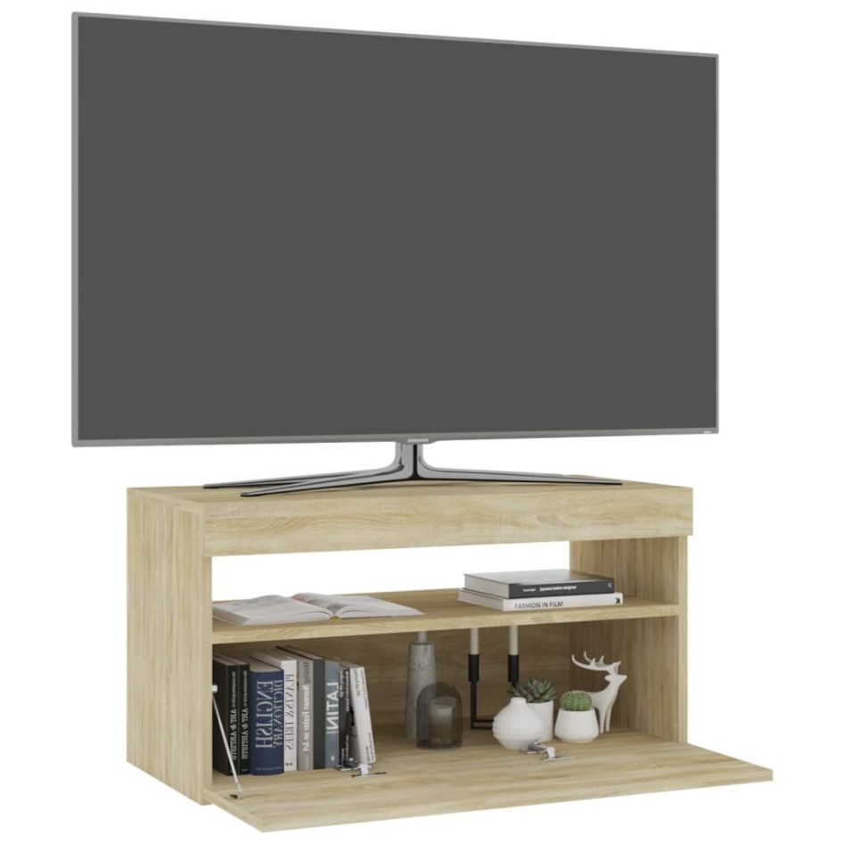 Mueble de TV con luces LED roble Sonoma 75x35x40