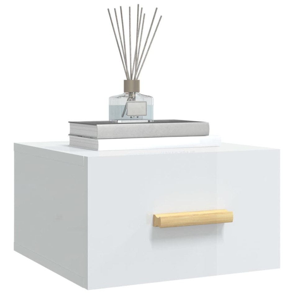 Mesitas de noche de pared 2 uds blanco brillo 35x35x20