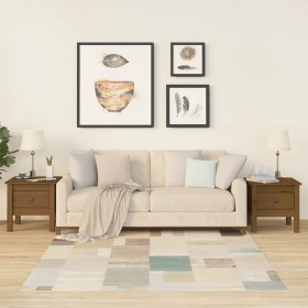 Mesa auxiliar 2 uds madera maciza pino marrón miel 40x40x39