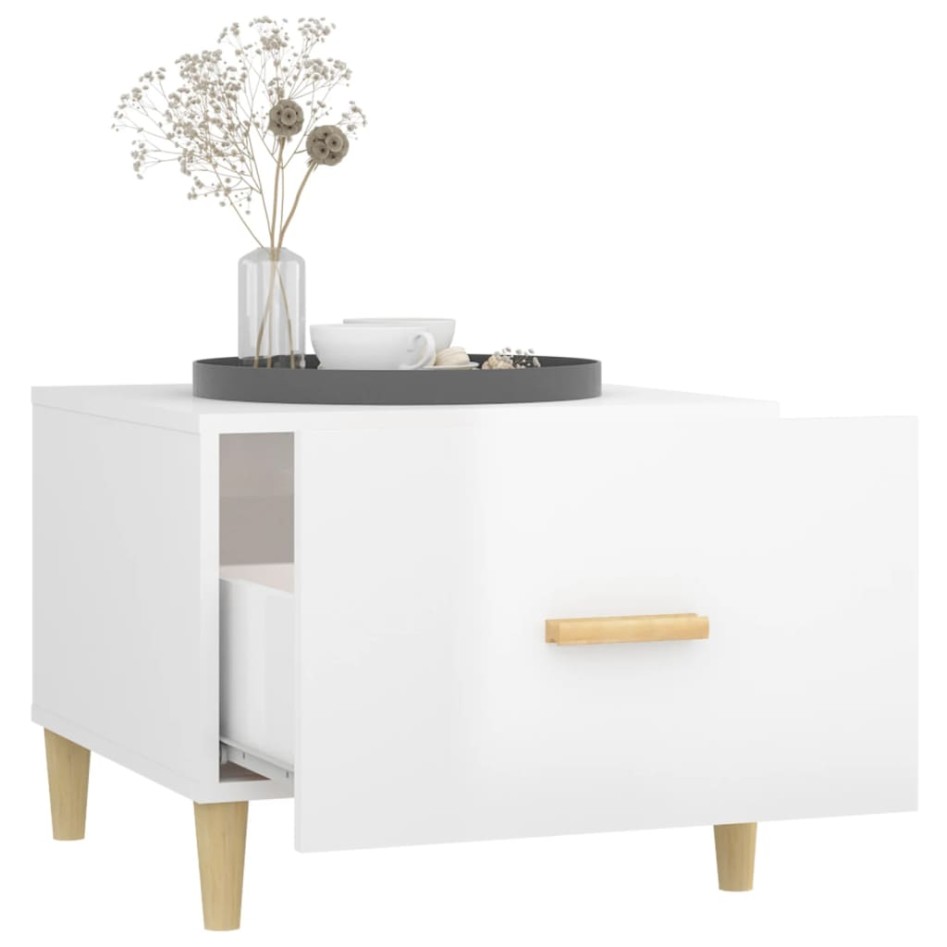 Mesa de centro madera contrachapada brillo blanco 50x50x40