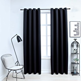 Cortinas opacas con anillas de metal 2 uds negro 140x225