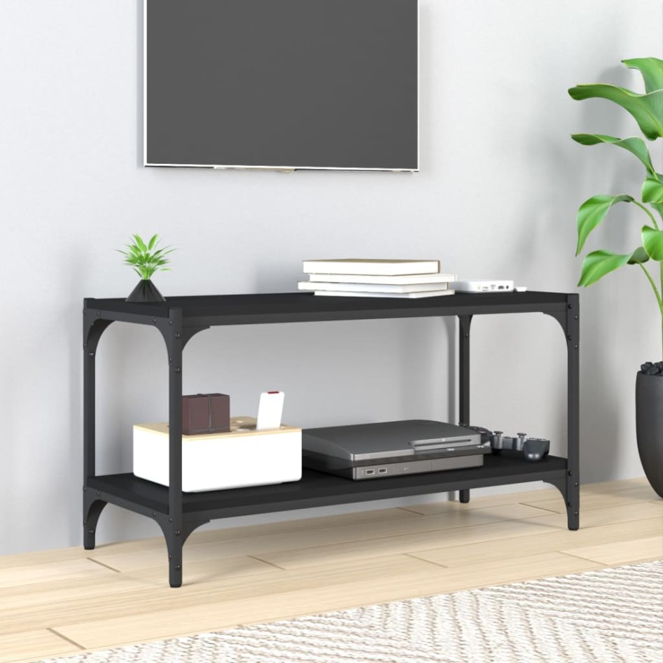Mueble para TV madera contrachapada y acero negro 80x33x41