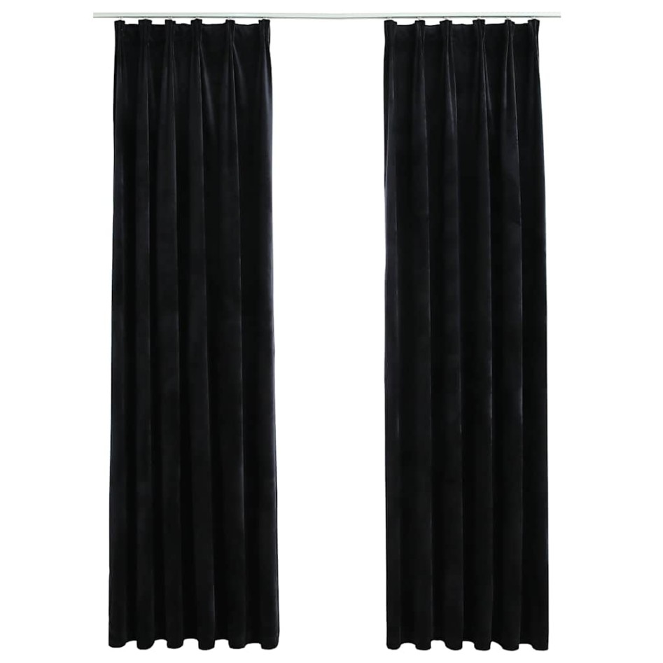 Cortinas opacas con ganchos 2 pzas terciopelo negro 140x225