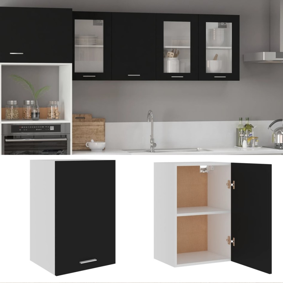 Armario colgante de cocina contrachapada negro 39,5x31x60