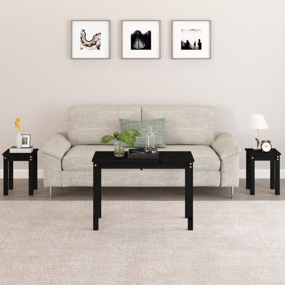 Mesas apilables 3 piezas madera maciza de pino