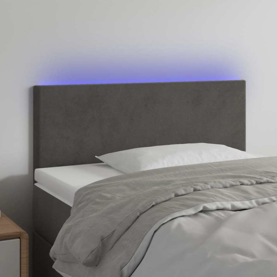 Cabecero con LED de terciopelo gris oscuro 90x5x78/88
