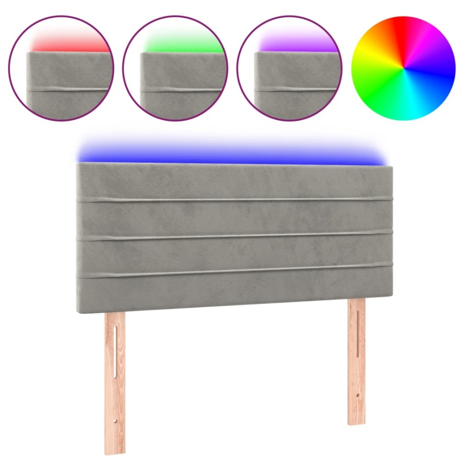 Cabecero con LED de terciopelo gris claro 90x5x78/88