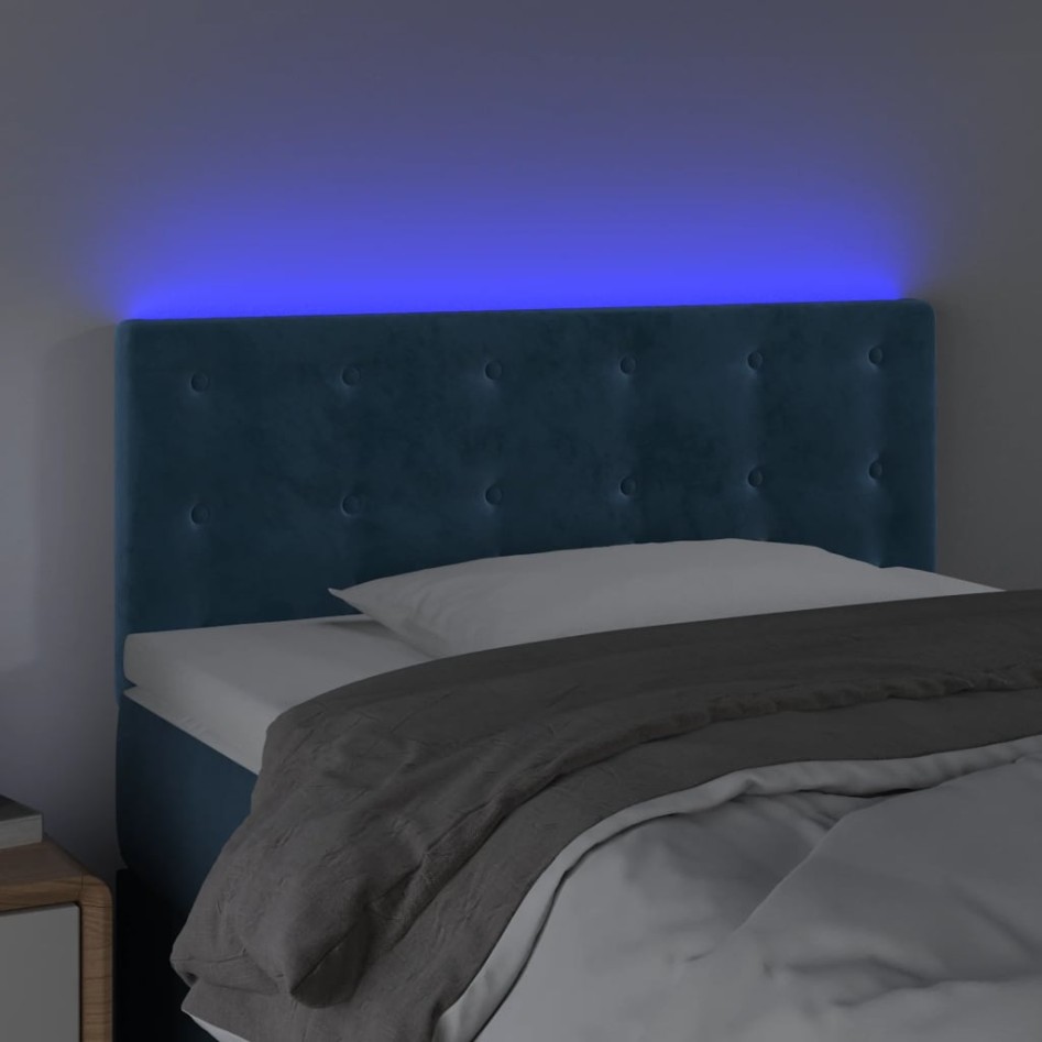 Cabecero con LED de terciopelo azul oscuro 90x5x78/88
