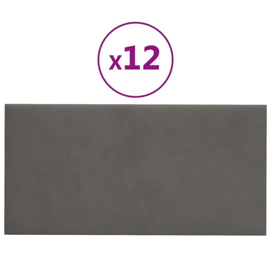Paneles de pared 12 uds terciopelo gris oscuro 30x15 cm 0,54