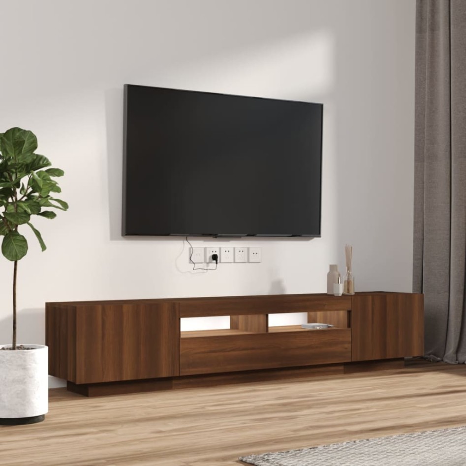 Set muebles TV con LED 2 pzas madera contrachapada roble