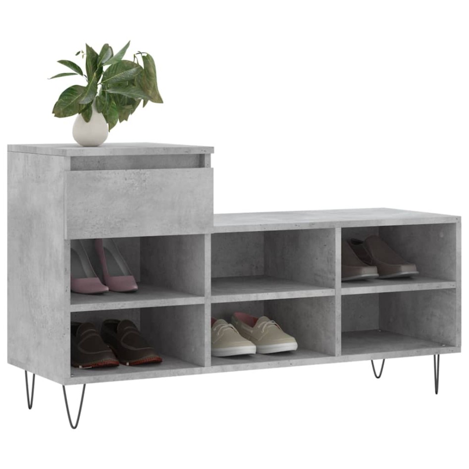 Mueble zapatero madera contrachapada gris hormigón 102x36x60
