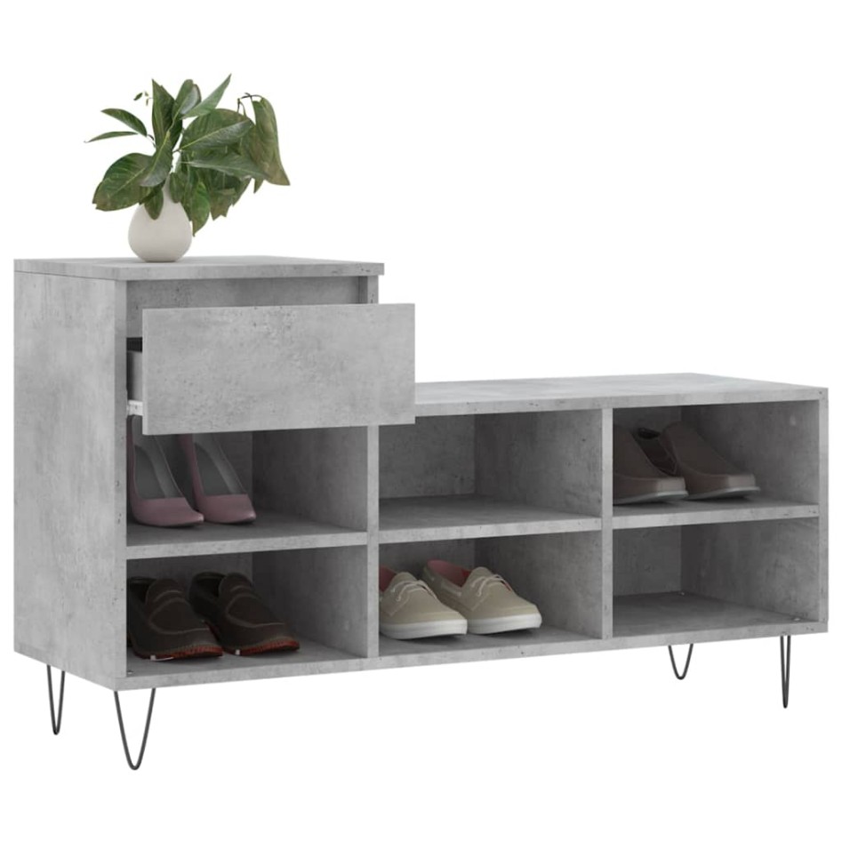 Mueble zapatero madera contrachapada gris hormigón 102x36x60