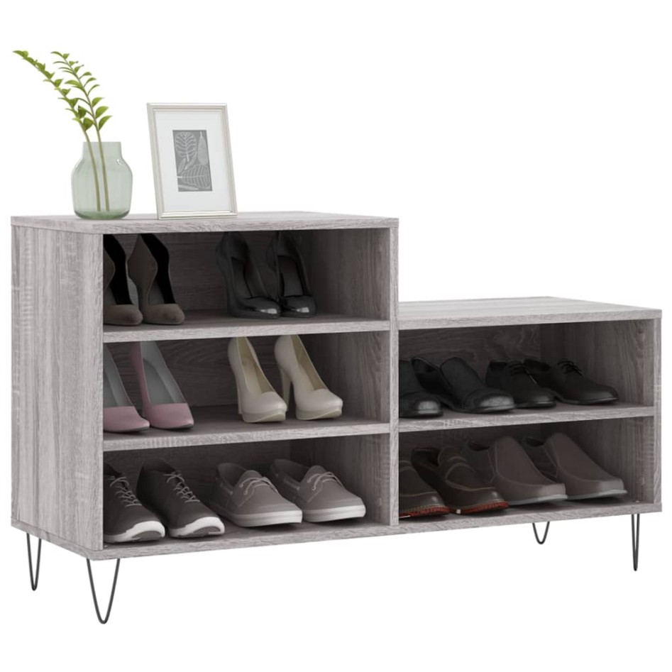 Mueble zapatero madera contrachapada gris Sonoma 102x36x60