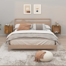 Mesitas de noche de pared 2 uds color roble ahumado 50x30x47