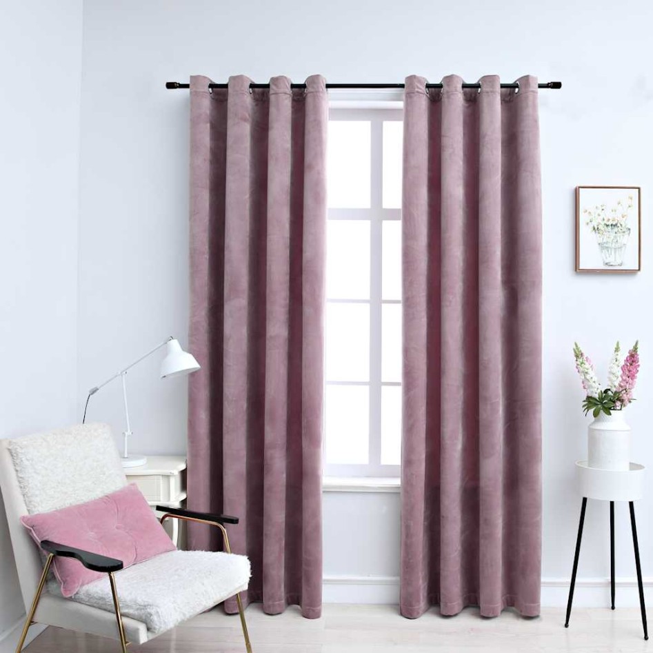 Cortinas opacas anillas 2 uds terciopelo rosa viejo 140x225