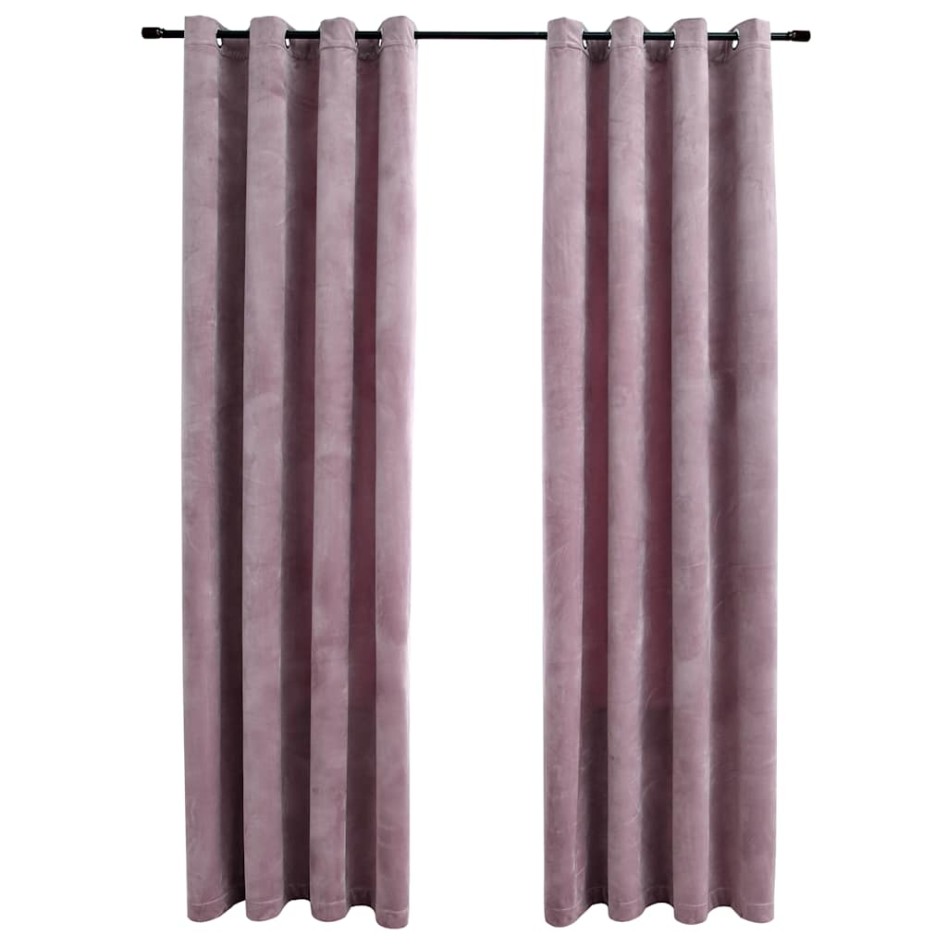 Cortinas opacas anillas 2 uds terciopelo rosa viejo 140x225