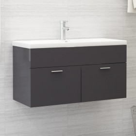 Armario para lavabo contrachapada gris brillo 90x38,5x46