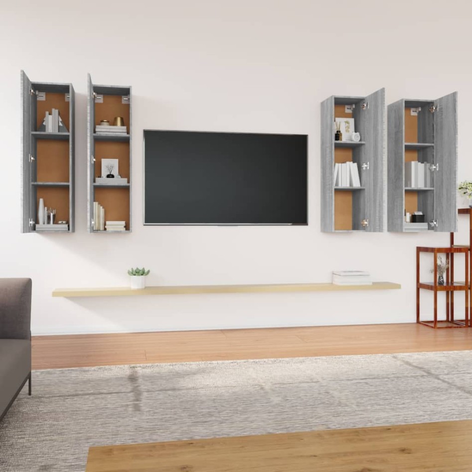 Muebles TV 4 uds madera contrachapada gris Sonoma