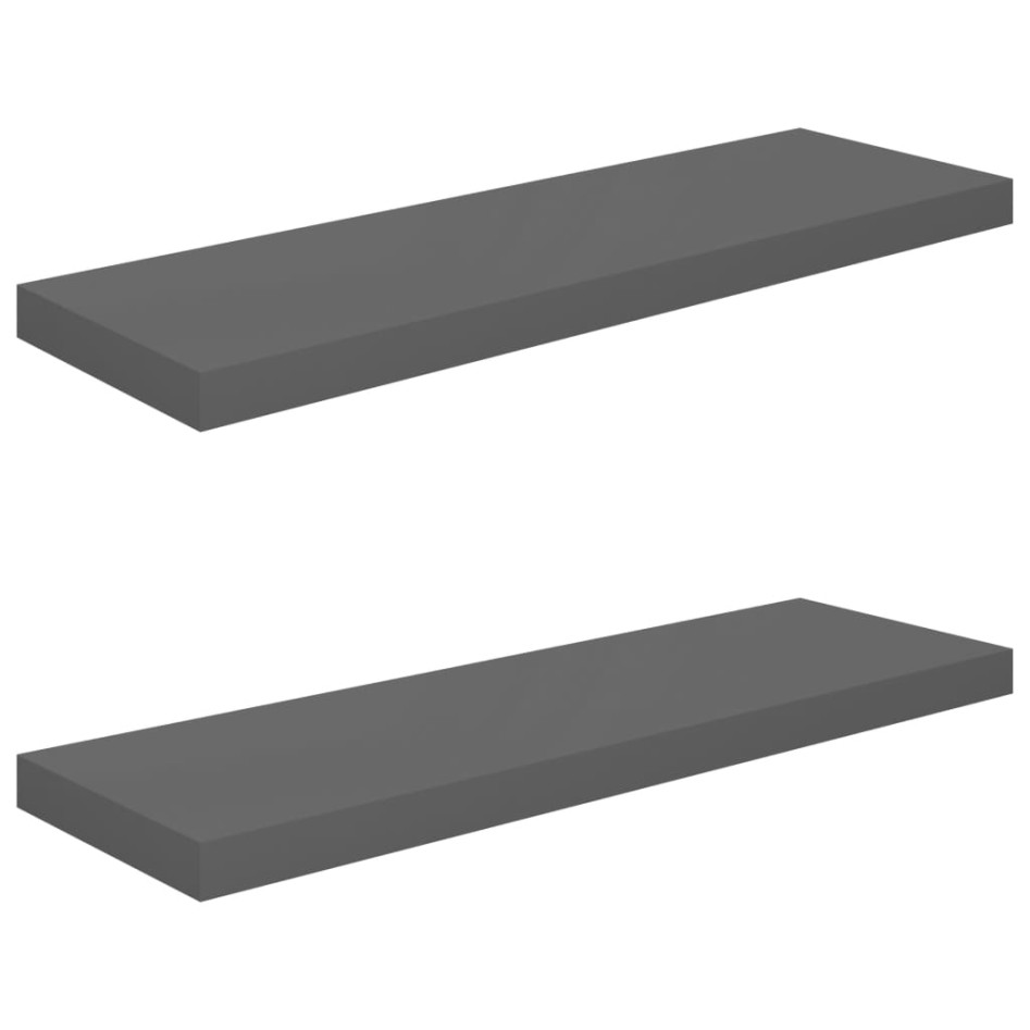 Estante flotante de pared 2 uds MDF gris brillo 80x23,5x3,8