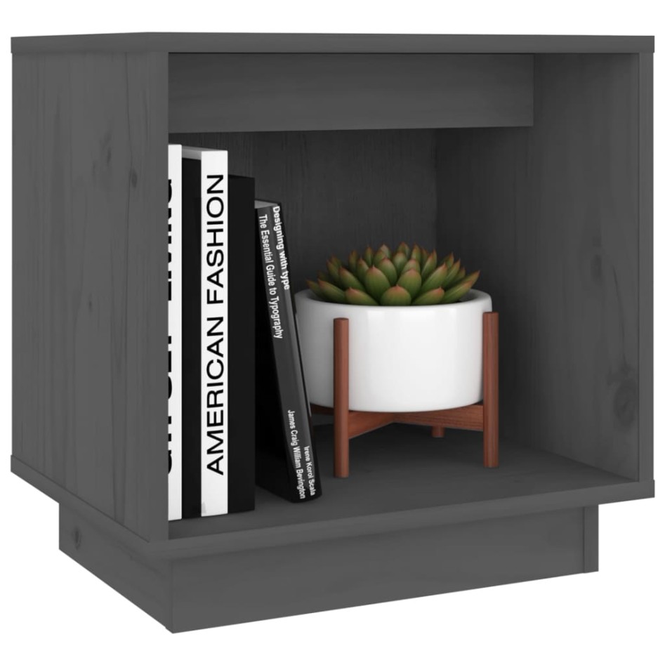 Mesita de noche de madera maciza de pino gris 40x30x40