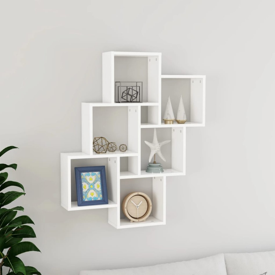 Estante de cubo de pared madera contrachapada blanco