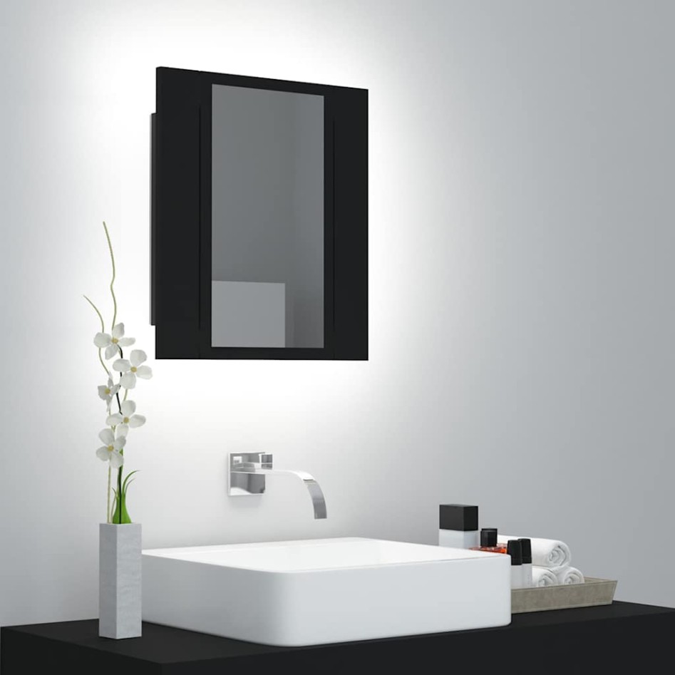 Armario espejo de baño con luz LED acrílico negro 40x12x45