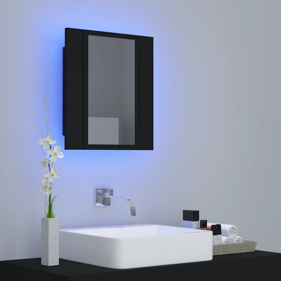Armario espejo de baño con luz LED acrílico negro 40x12x45