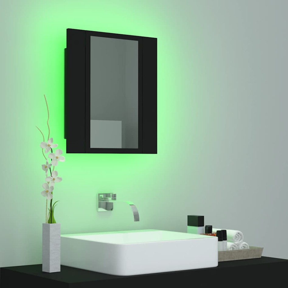 Armario espejo de baño con luz LED acrílico negro 40x12x45