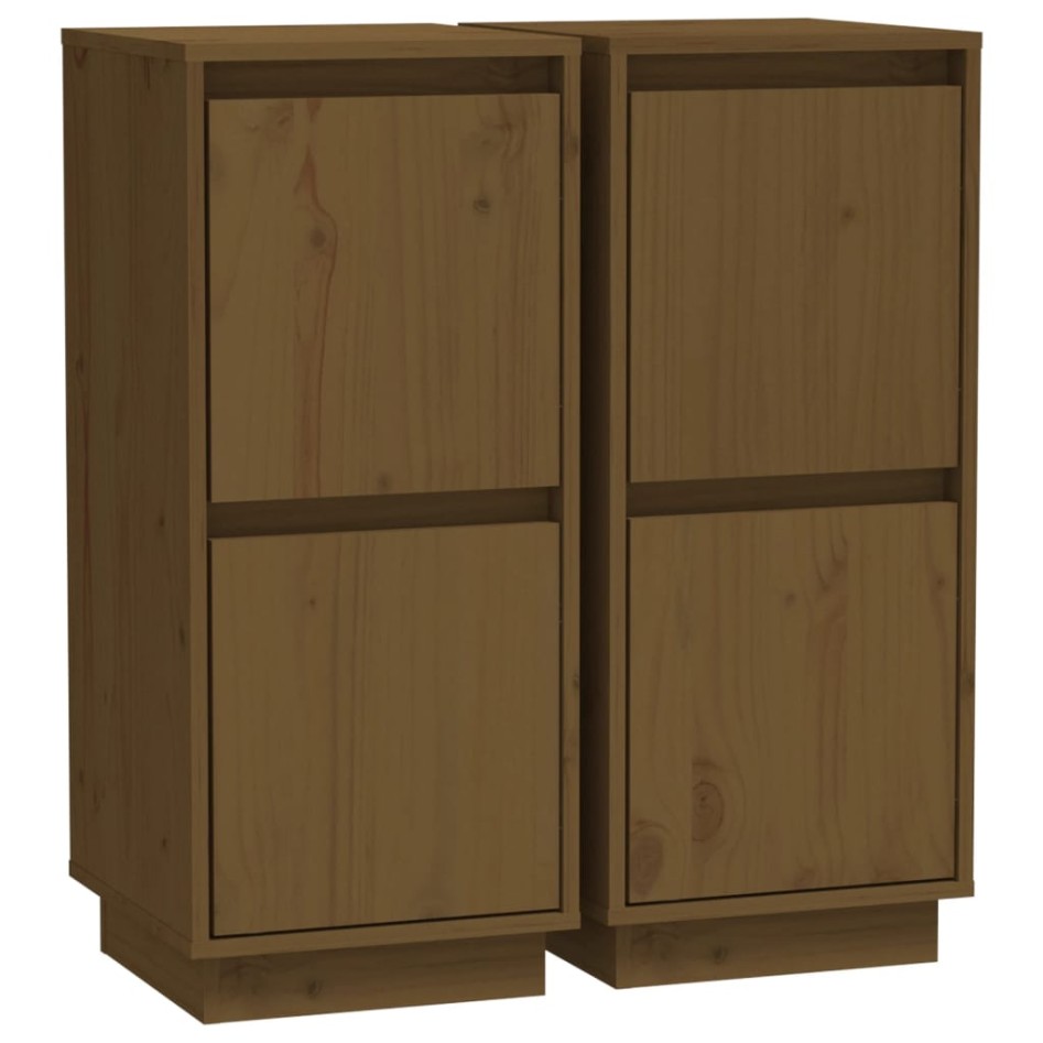 Aparador 2 uds madera maciza de pino marrón miel 31,5x34x75