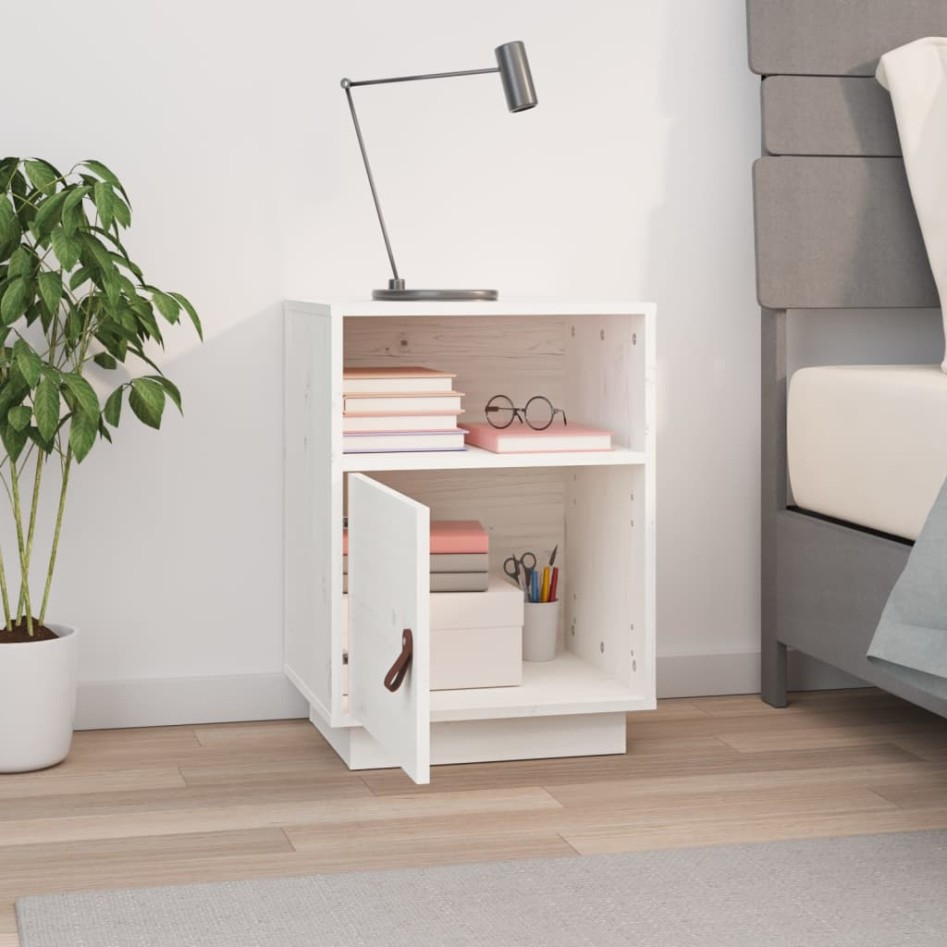 Mesita de noche madera maciza de pino blanco 40x34x55