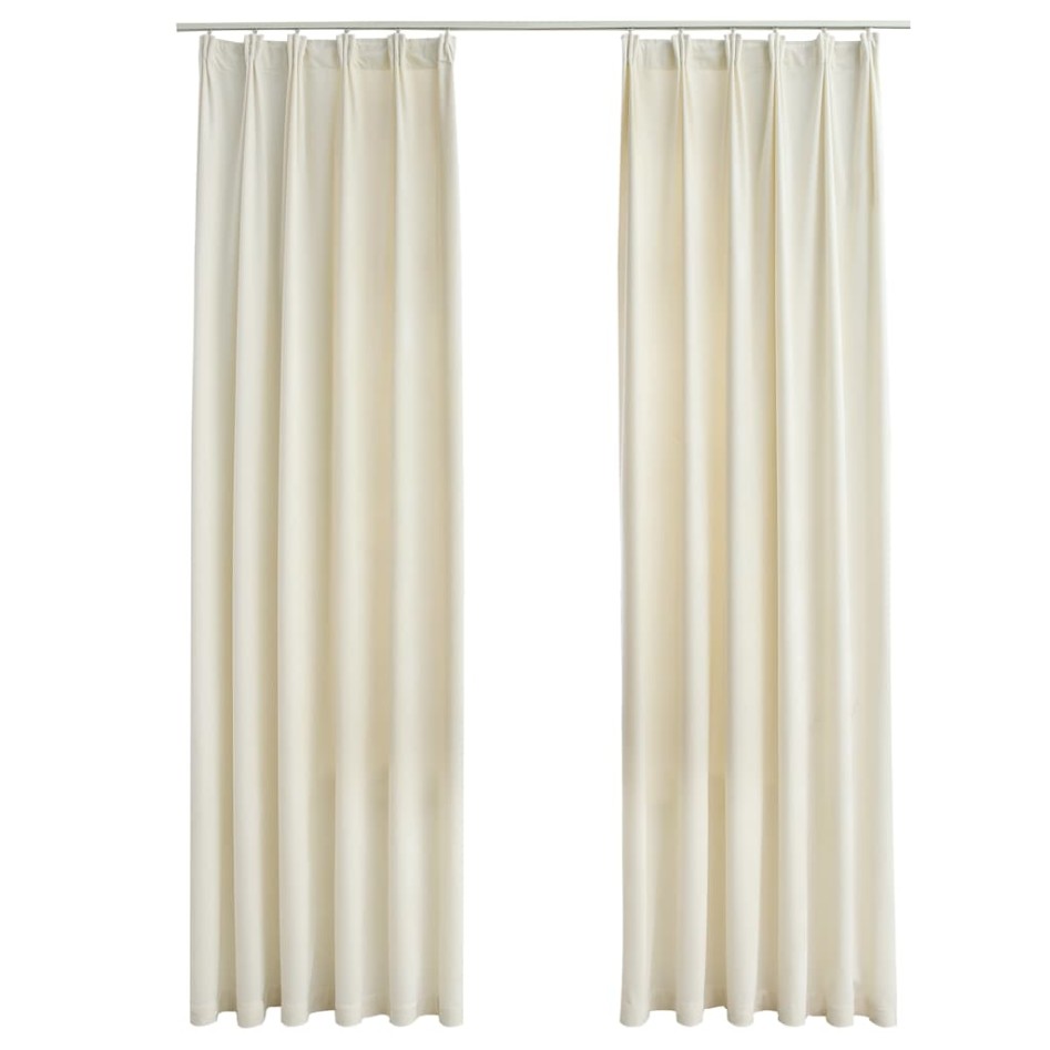 Cortinas opacas con ganchos 2 pzas terciopelo crema 140x175