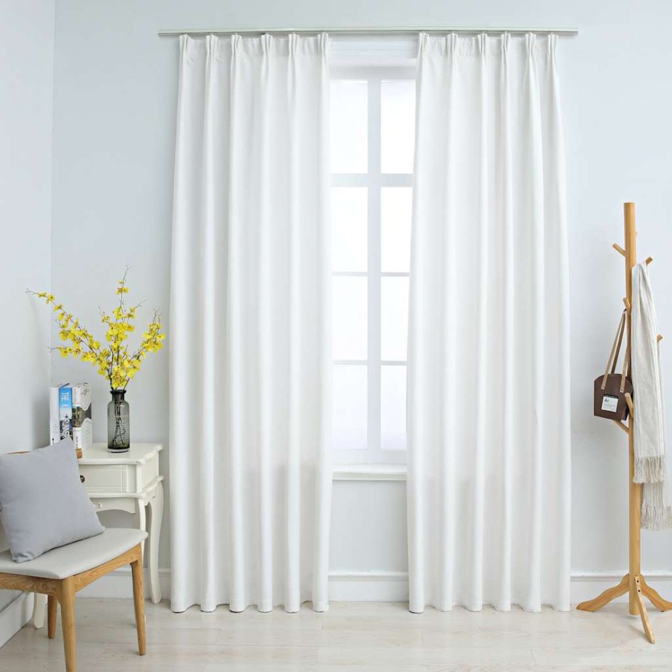 Cortinas opacas con ganchos 2 piezas blanco crudo 140x175