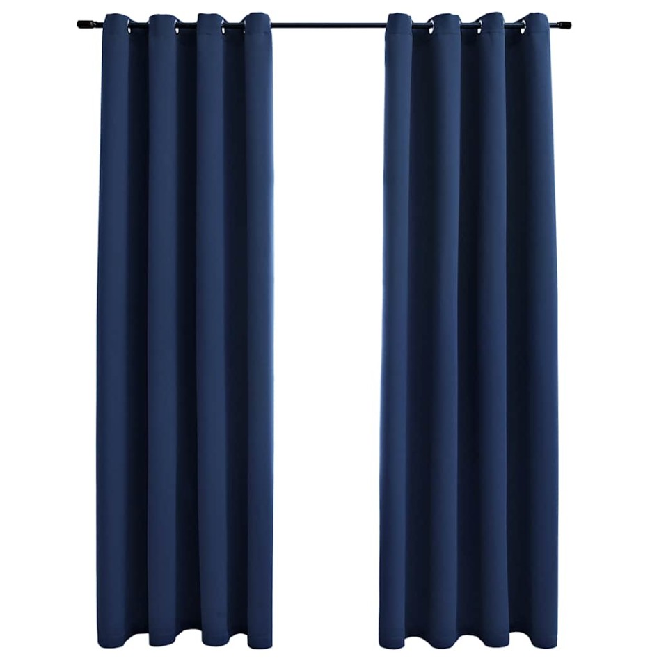 Cortinas opacas con anillas de metal 2 uds azul 140x225