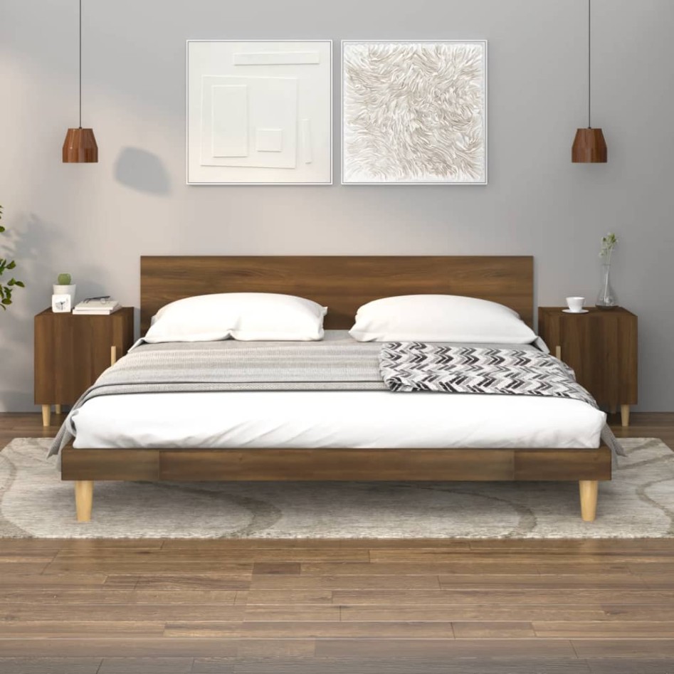 Mesitas de noche 2 uds madera contrachapada color roble