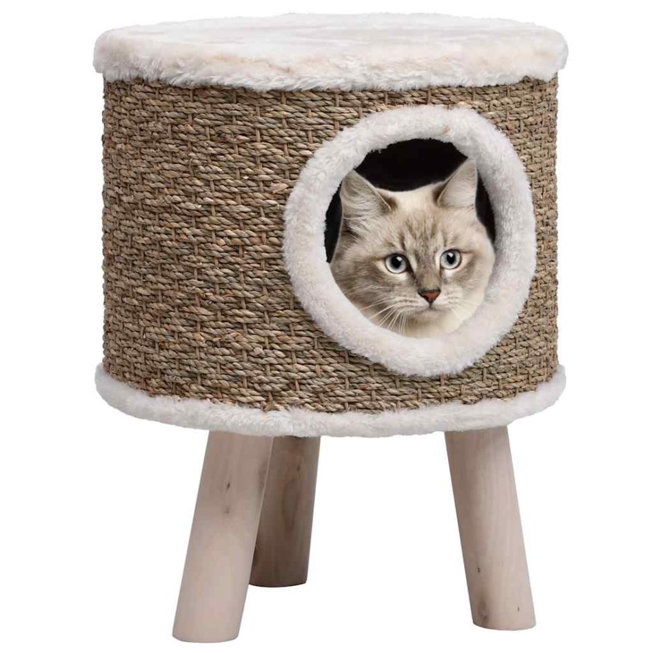 Casa para gatos con patas de madera 41 cm hierba