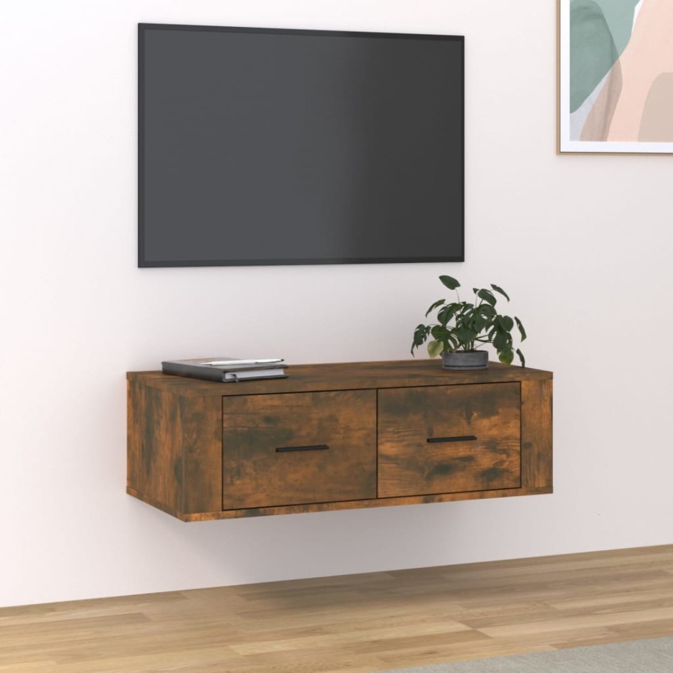 Mueble de TV colgante madera roble ahumado 80x36x25