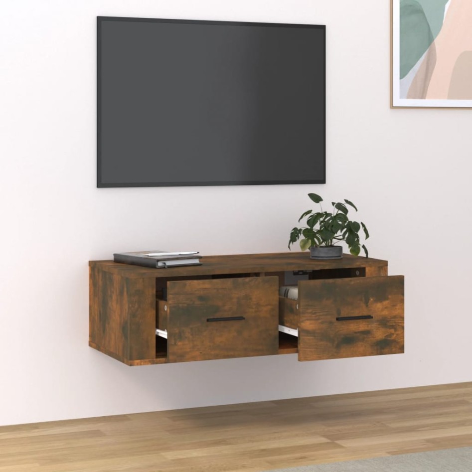 Mueble de TV colgante madera roble ahumado 80x36x25