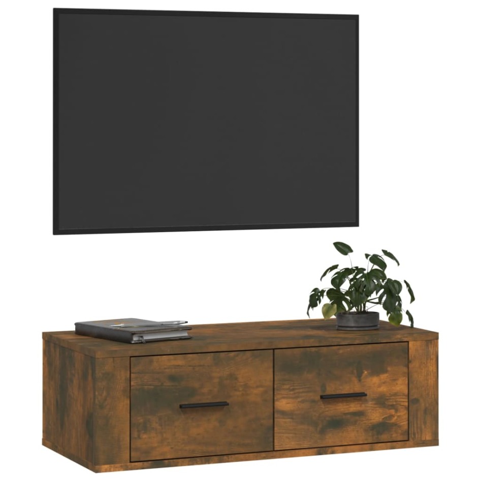 Mueble de TV colgante madera roble ahumado 80x36x25
