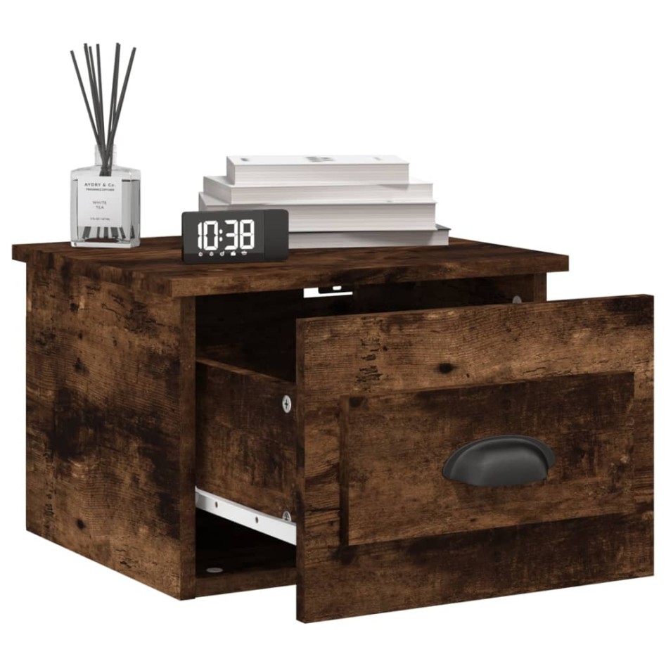 Mesita de noche de pared color roble ahumado 41,5x36x28