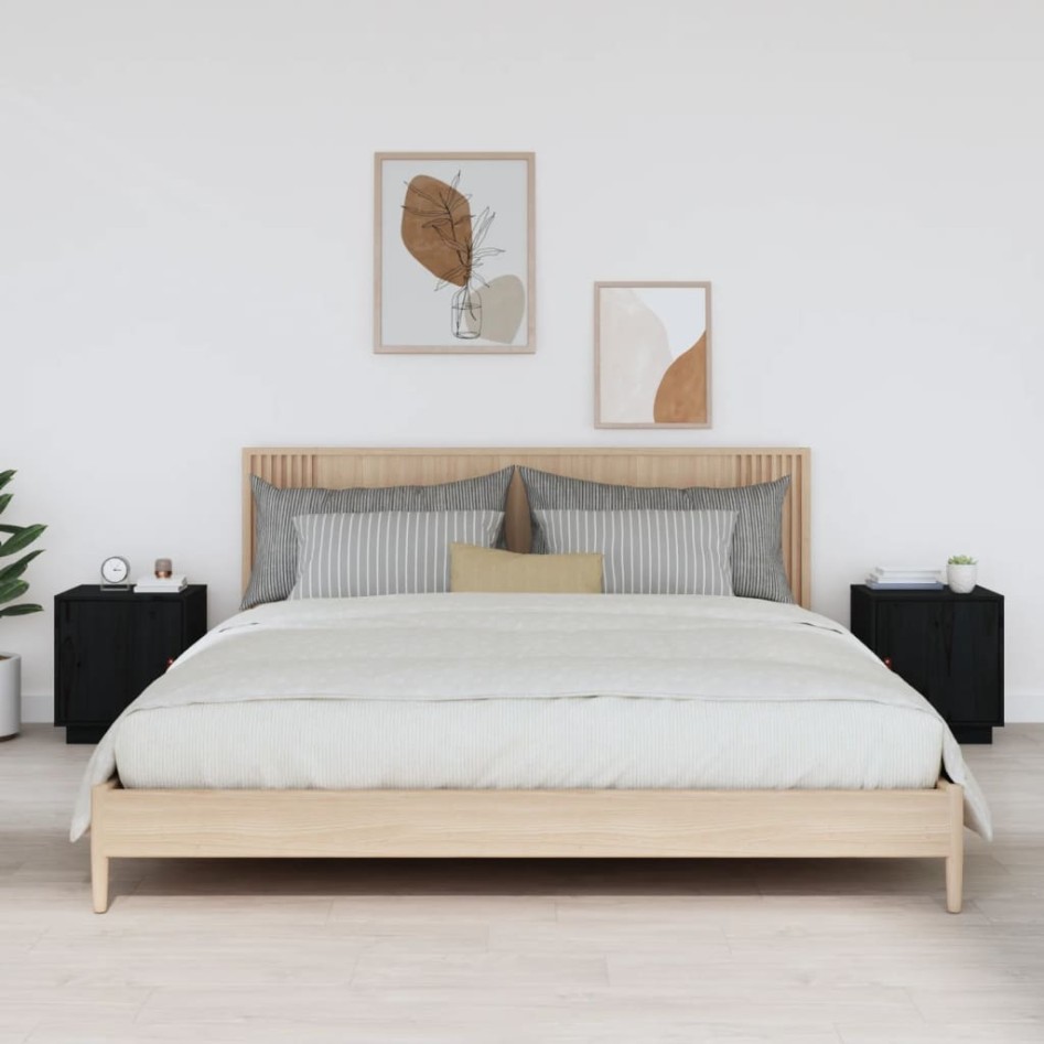 Mesitas de noche 2 uds madera maciza de pino negro 40x34x45