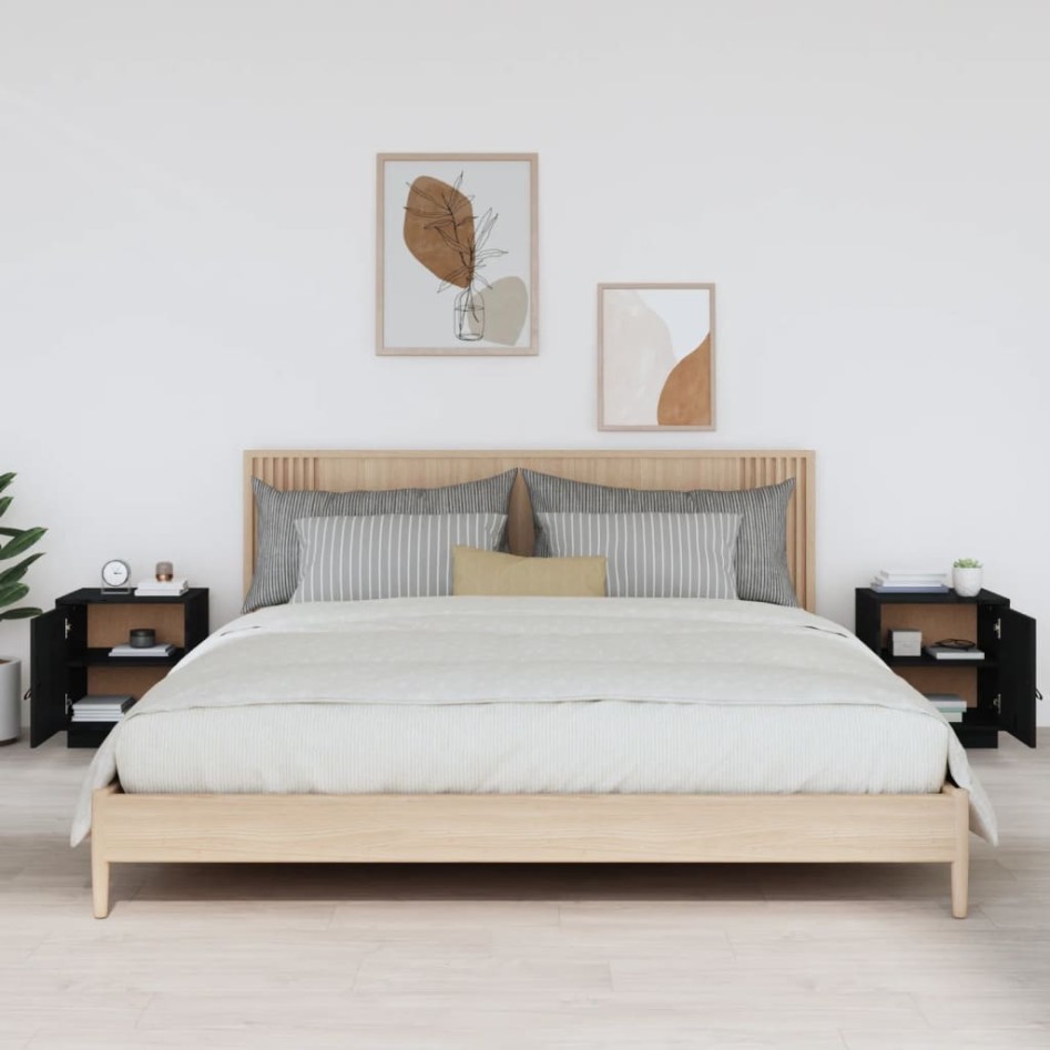 Mesitas de noche 2 uds madera maciza de pino negro 40x34x45