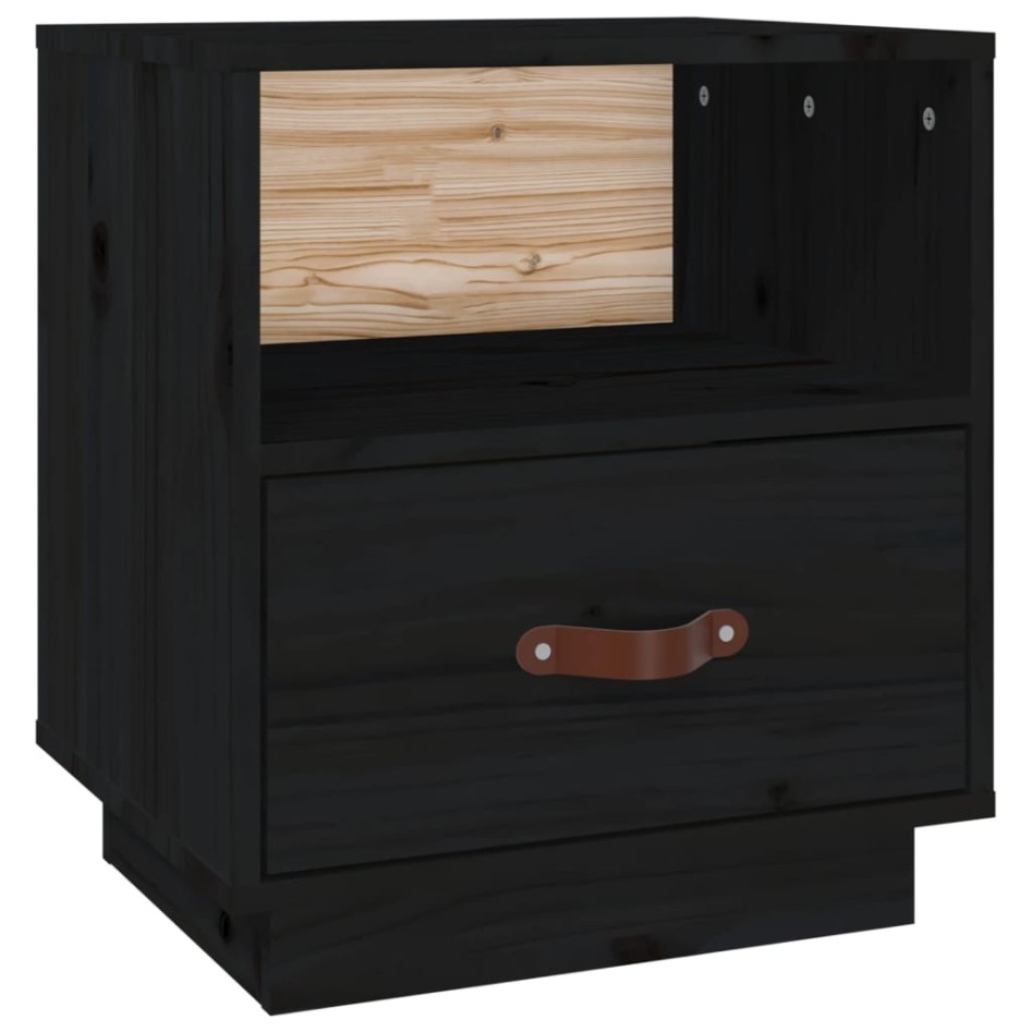 Mesita de noche madera maciza de pino negro 40x34x45