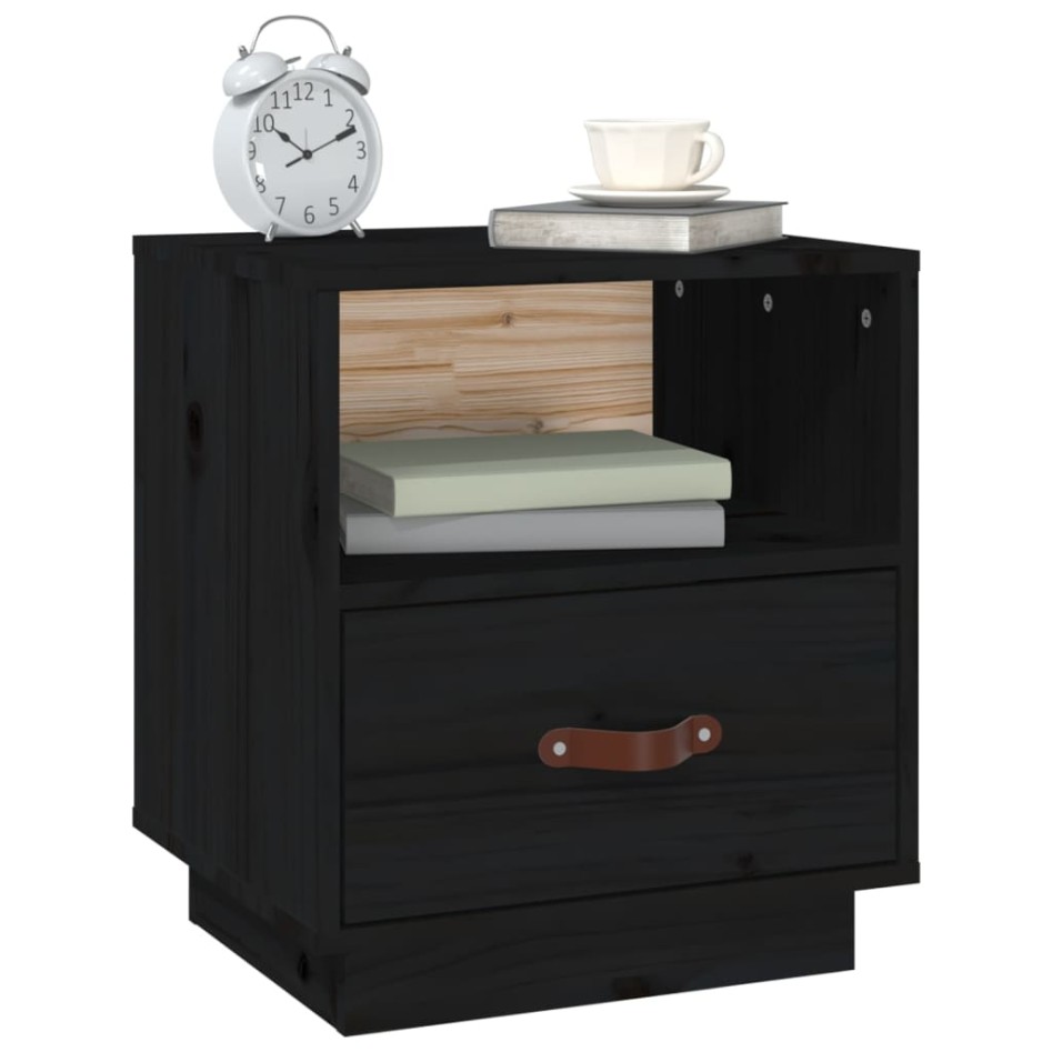 Mesita de noche madera maciza de pino negro 40x34x45