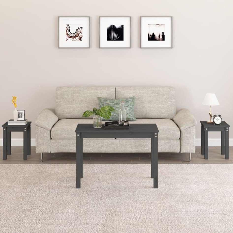 Mesas apilables 3 piezas madera maciza de pino