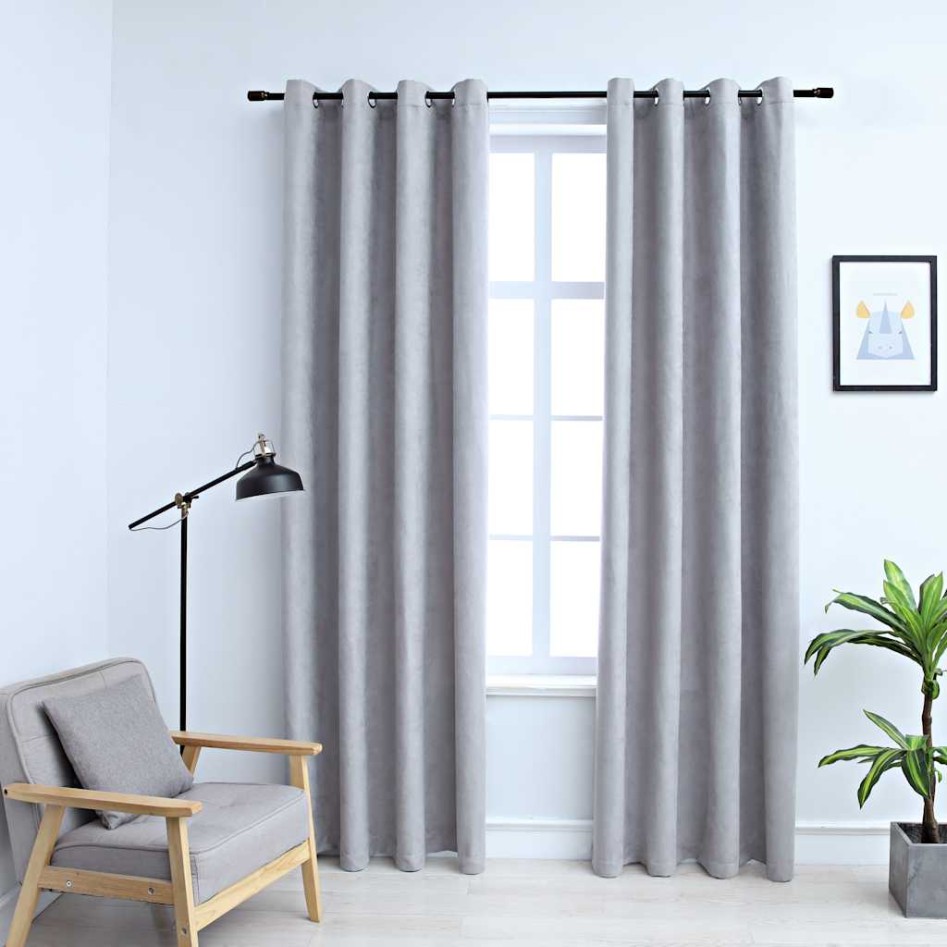 Cortinas opacas con anillas de metal 2 piezas gris 140x245