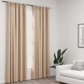 Cortinas opacas con ganchos look de lino 2 pzas beige