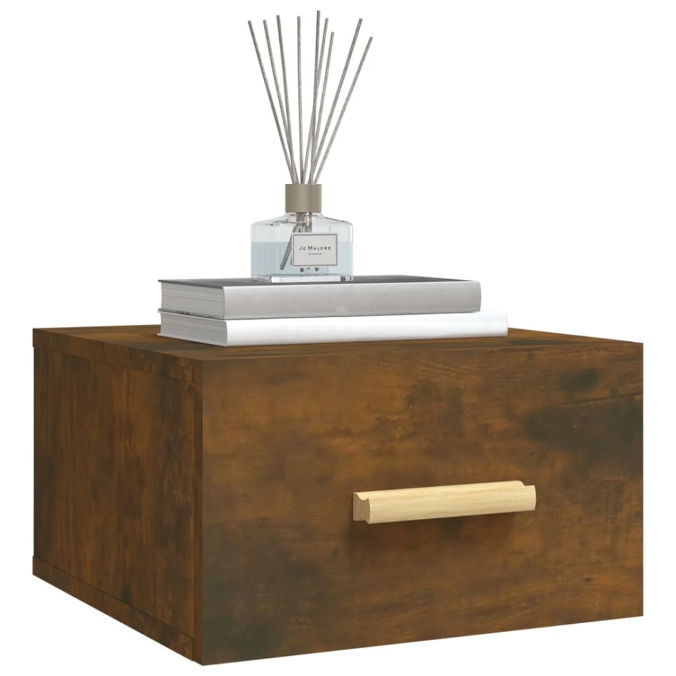 Mesitas de noche de pared 2 uds color roble ahumado 35x35x20