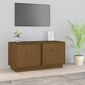 Mueble de TV madera maciza de pino marrón miel 80x35x40,5