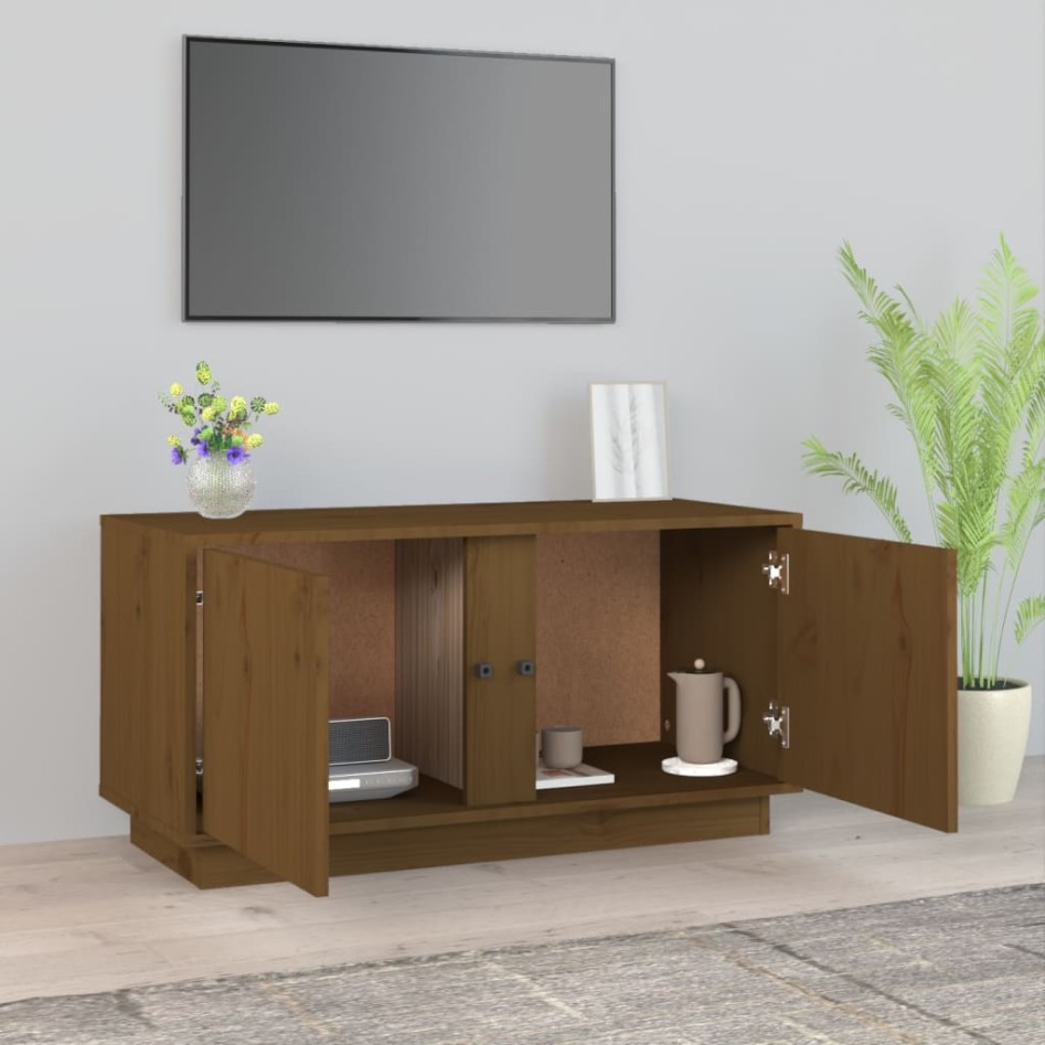Mueble de TV madera maciza de pino marrón miel 80x35x40,5